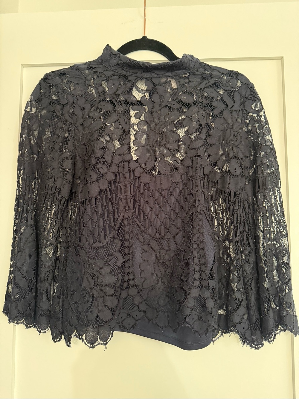Chelsea28 Charcoal Lace Mock Neck Blouse